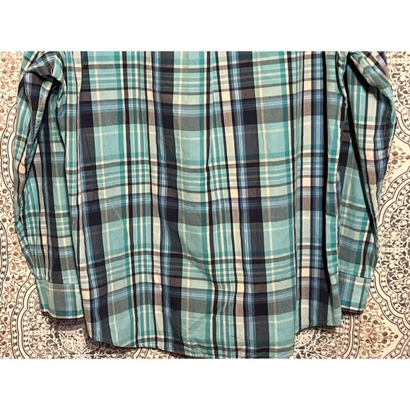 Chaps Easy Care Plaid Button Down Shirt In Teal & Navy L - Picture 6 of 8